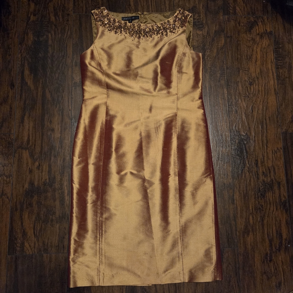 Gold Silk Taffeta Dress and Jacket Set Size 10 - Picture 6 of 8